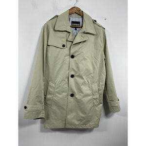 Womans Express Mid Length Trench Coat Large Beige Button Front Waterproof